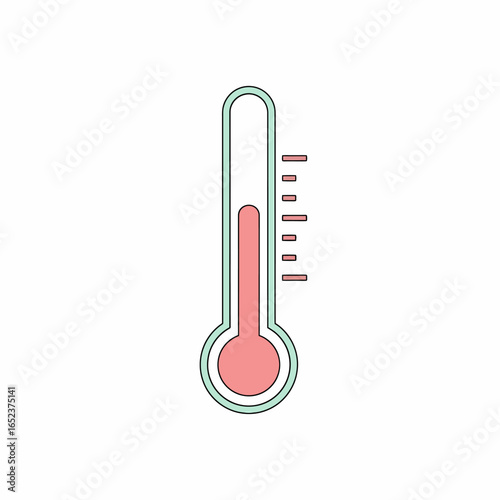 A simple illustration of a thermometer with a red liquid column indicating a moderate temperature reading against a white background.
