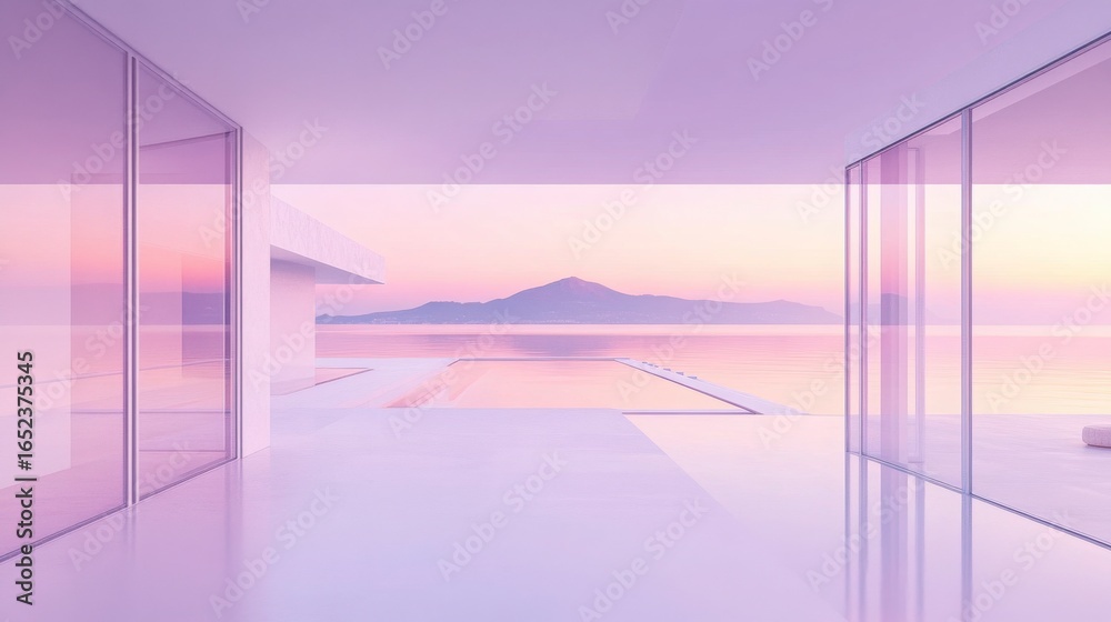 Obraz premium Modern Villa with Ocean Sunset View