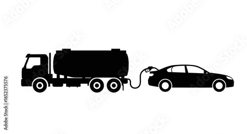 fueling transportation tanker truck and car silhouette transparent background
