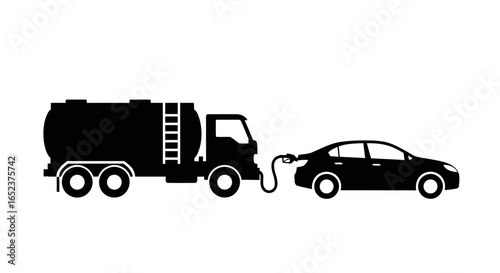 fuel delivery truck and car transparent background vector illustration