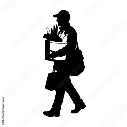 grocery delivery person silhouette transparent background vector