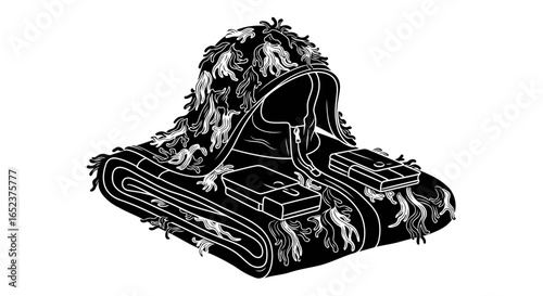 ghillie suit and gear transparent background vector illustration