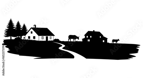 idyllic farm scene transparent background vector illustration
