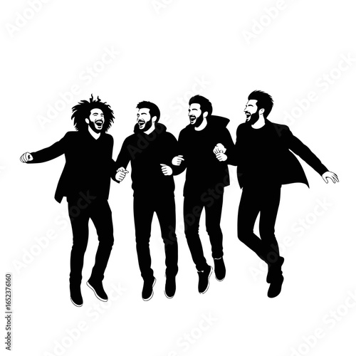 joyful men jumping together transparent background vector illustration