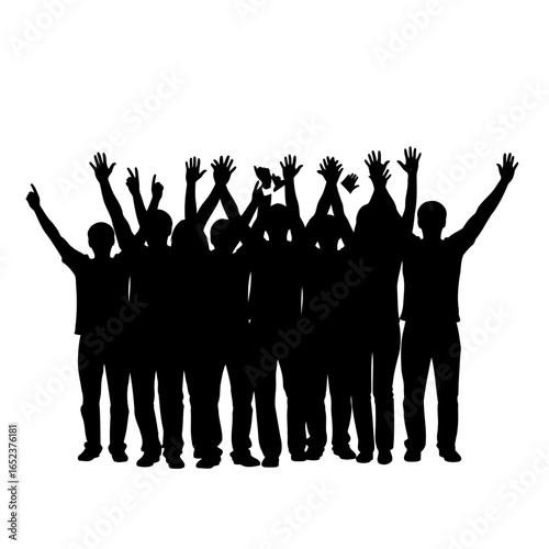 jubilant crowd silhouette transparent background vector illustration