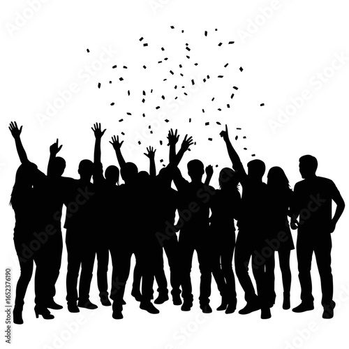 jubilant crowd silhouette transparent background vector illustration