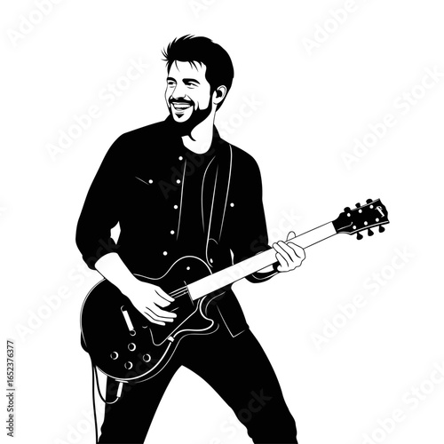 joyful transparent musician vector illustration of a man playing guitar