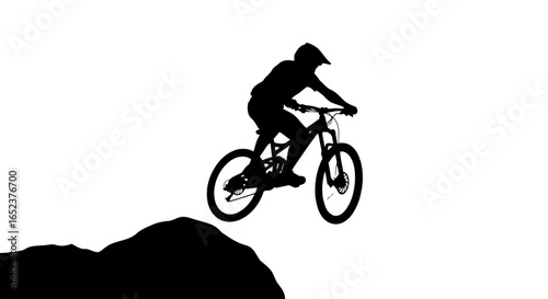 mountain biker silhouette action shot on transparent background