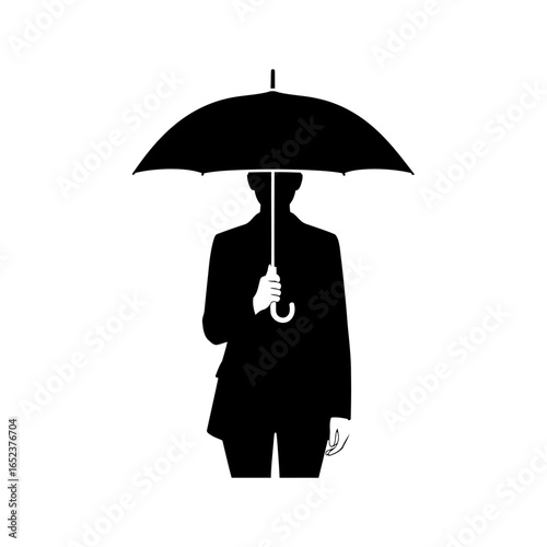 mysterious silhouette person with umbrella transparent background vector