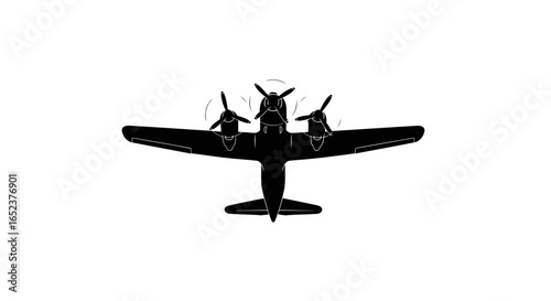 overhead view transparent background vector of a vintage triplepropeller airplane