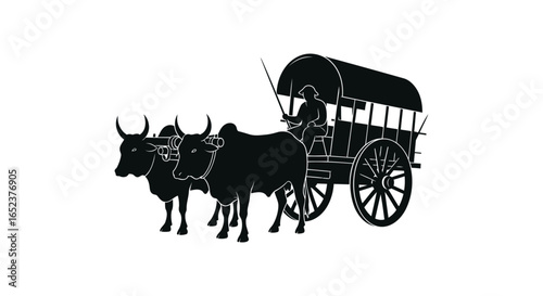 oxcart silhouette transparent background vector illustration for design projects