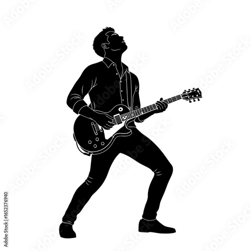 passionate guitarist silhouette transparent background vector illustration