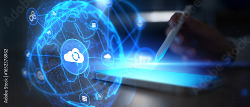 Valokuva Cloud Computing and Data Synchronization in Global Digital Infrastructure