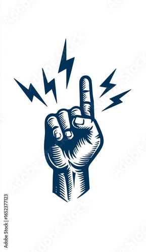 Rock Hand Gesture with Lightning Pattern, Trendy Culture/T - shirt Print/Decorative Element/Music - themed Design Material