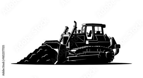 powerful bulldozer silhouette transparent background vector illustration