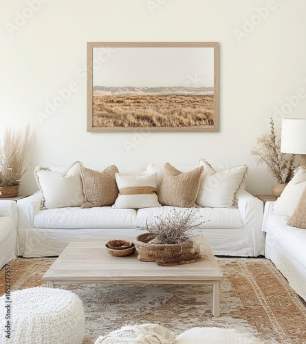 Neutral Tones Desert Landscape Wall Art In A Minimalist Living Room