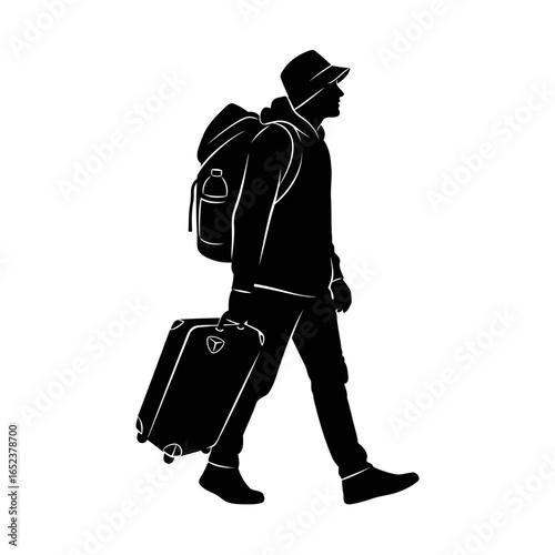 silhouette of traveler walking transparent background vector illustration