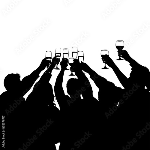 silhouettes of friends toasting with drinks transparent background for celebration design