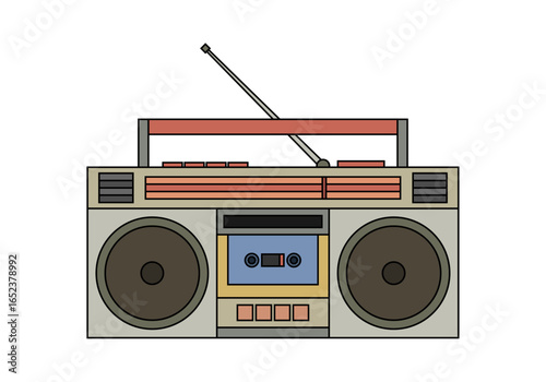 Radio antigua con antena en fondo blanco
