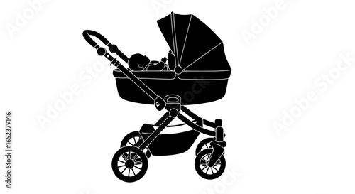 sleeping baby in a pram transparent background vector illustration