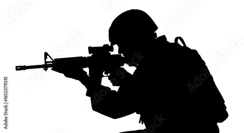 soldier aiming rifle dramatic transparent silhouette for military designs
