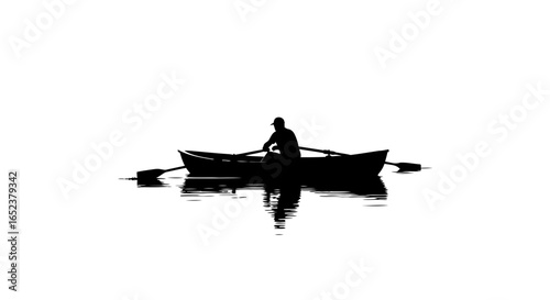 solitary rowboat silhouette transparent background vector illustration