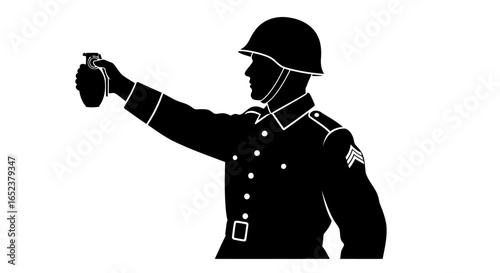 soldier silhouette with grenade transparent background vector illustration