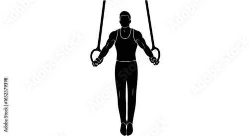 strong gymnast on rings transparent background vector illustration