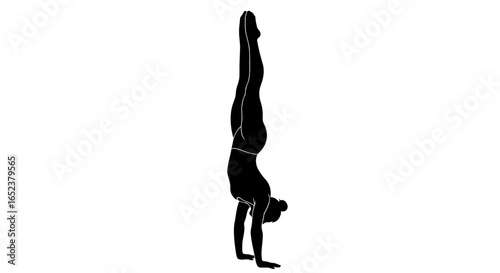 strong woman handstand silhouette transparent background vector