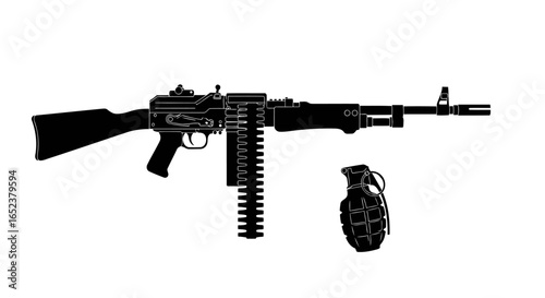 submachine gun and grenade transparent background vector illustration