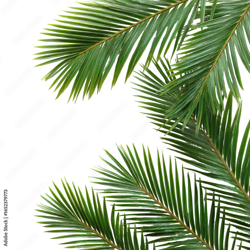 Naklejka premium Green tropical palm leaves create a lush backdrop for a serene and vibrant atmosphere in nature