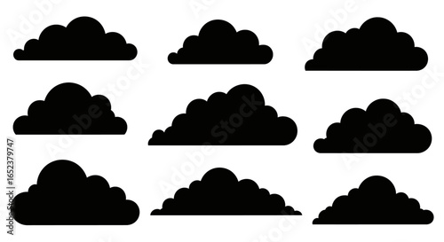 ten diverse cloud silhouettes transparent background vector set