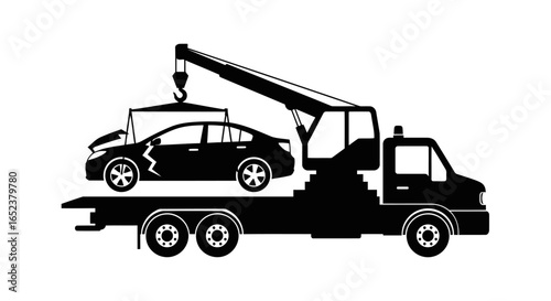 tow truck lifting damaged car transparent background vector illustration