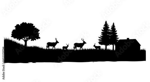 tranquil deer family silhouette transparent background for design projects