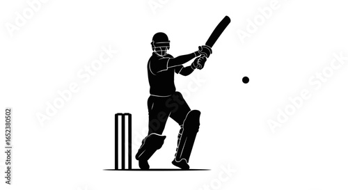 transparent background cricket batsman silhouette dynamic action pose for design