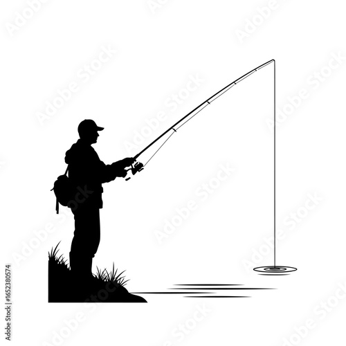 transparent background fisherman silhouette angler casting line vector illustration