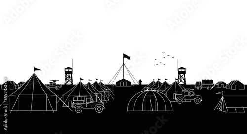 transparent background military camp vector illustration detailed base scene
