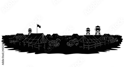 transparent background remote military camp silhouette illustration