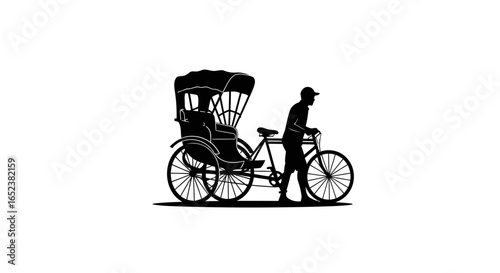 transparent background rickshaw silhouette asian street scene vector