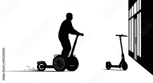 transparent background segway rider silhouette urban commute illustration