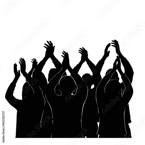 transparent background silhouette of a crowd applauding enthusiastically