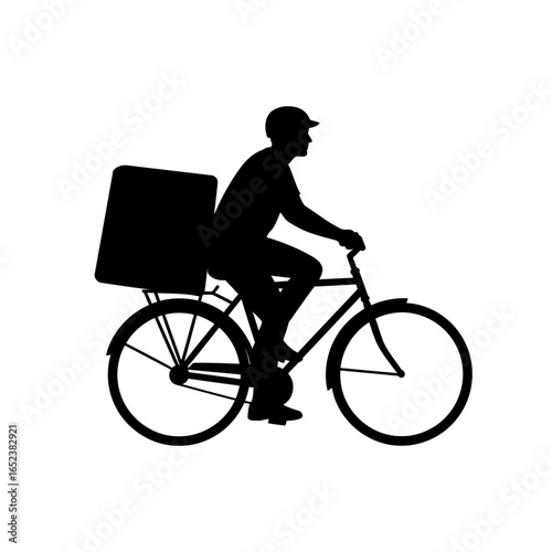 transparent background silhouette of delivery cyclist speedy service