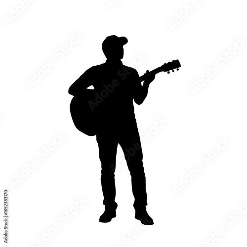 transparent background silhouette of musician playing acoustic guitar