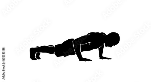 transparent background silhouette of man performing pushups fitness exercise
