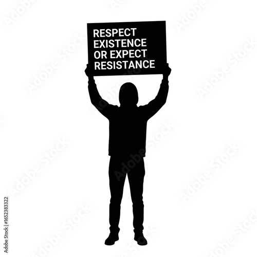 transparent background silhouette of protester holding respect existence sign
