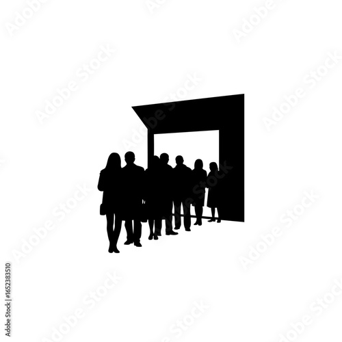 transparent background silhouette people queuing at an entrance business opportunity