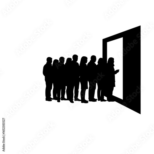 transparent background silhouette people queuing for opportunity