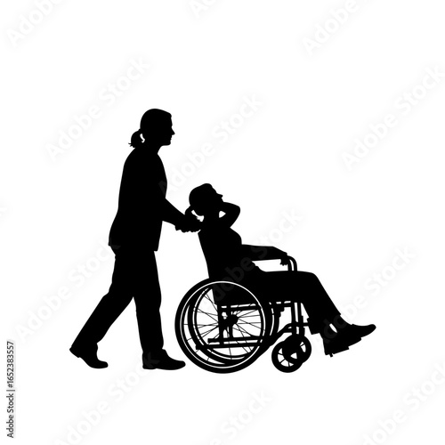 transparent background silhouette person assisting wheelchair user