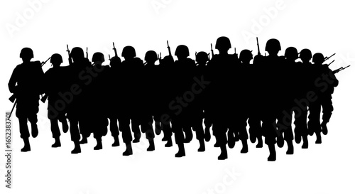 transparent background silhouette of soldiers marching forward