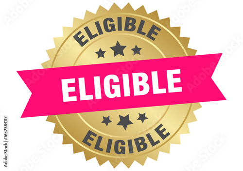 eligible. eligible round pink and gold label isolated on transparent background